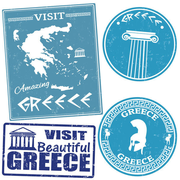zestaw podróży do Grecji znaczki - Wektor, obraz