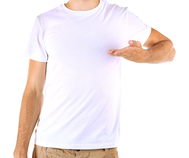 T-shirt on young man isolated on white - Foto, afbeelding