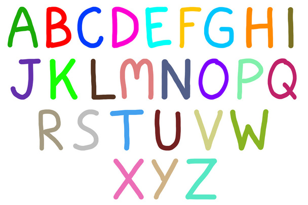 kolorowy rysunek angielskiego alfabetu na białym tle na biały backgrou - Zdjęcie, obraz
