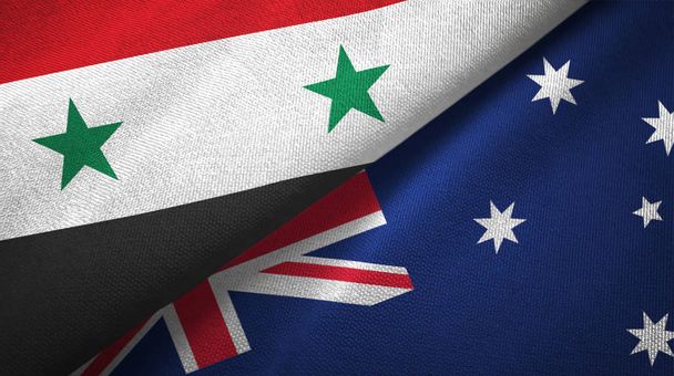 Syria i Australia dwie flagi tkanina tekstylna, tekstura tkaniny  - Zdjęcie, obraz