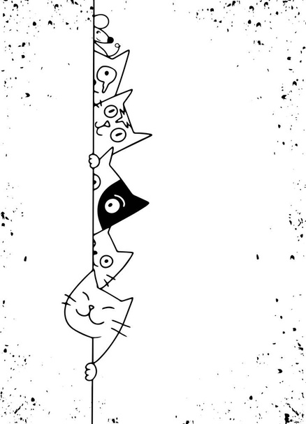Chats doodle mignon se cache derrière le mur, dessin animé
 - Vecteur, image