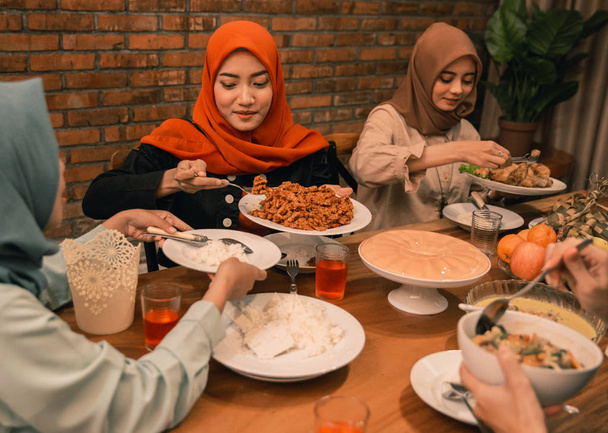 muslim people having dinner break fasting together - Fotoğraf, Görsel