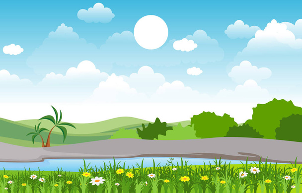 夏の春緑の谷明るい太陽屋外風景イラスト - ベクター画像