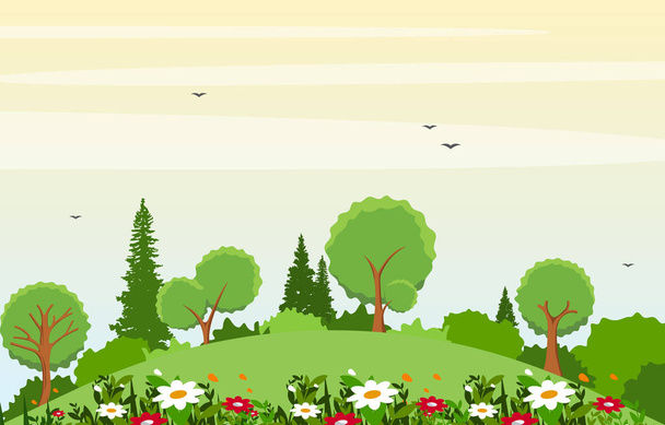 Zomer lente groene vallei frisse lucht openlucht landschap illustratie - Vector, afbeelding
