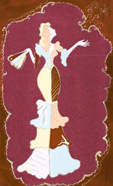 Κυρία με ανεμιστήρα με στενό φόρεμα βράδυ με διακοσμητικά στοιχεία - Φωτογραφία, εικόνα
