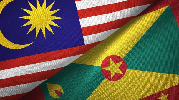 Malajzia és Grenada két zászló textilszövet, szövet textúra - Fotó, kép