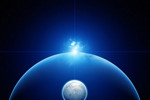 Planet Earth with Moon and Sun - Photo, Image