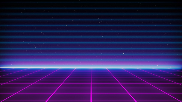 Retro Sci-Fi pozadí futuristická mřížka krajina 80 's. digitální kybernetický povrch. Vhodný pro design ve stylu osmdesátých let - Fotografie, Obrázek