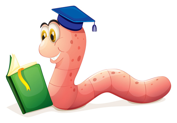 A worm reading wearing a graduation cap - Vector, Image