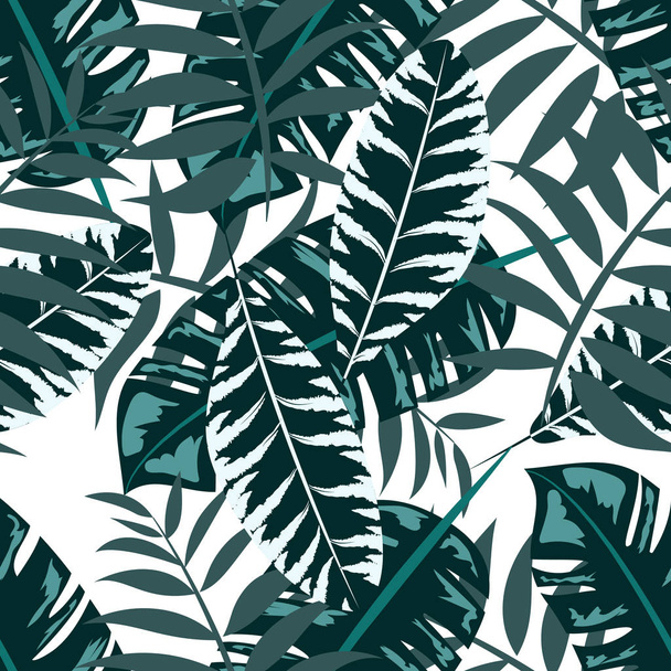 Green Tropical Leaves Seamless Pattern. - Vetor, Imagem