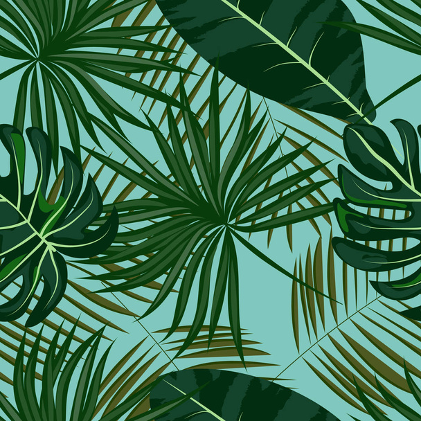 Green Tropical Leaves Seamless Pattern. - Vector, Imagen