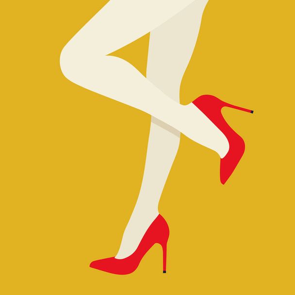 Kobiece nogi i stopy w stylowym kolorowym obuwiu (jasne buty). Styl płaski. Ilustracja wektora.  - Wektor, obraz