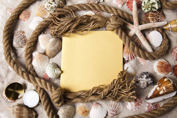 Seashells frame and space for text, holiday beach concept  - Photo, Image
