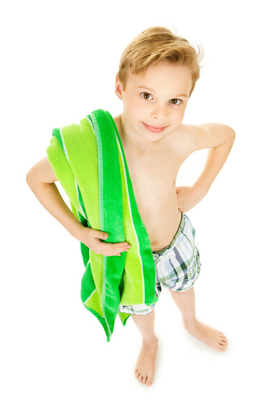 Swimmer: Boy with Towel Ready to Swim - Foto, immagini