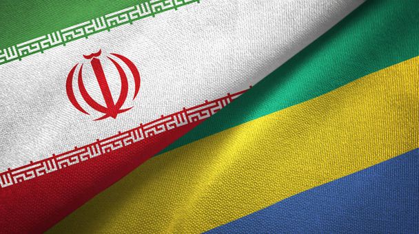 Iran i Gabon dwie flagi tkanina tekstylna, tekstura tkaniny - Zdjęcie, obraz