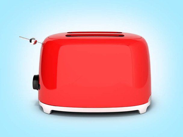 Red retro toaster side view on blue gradient background 3d - Valokuva, kuva