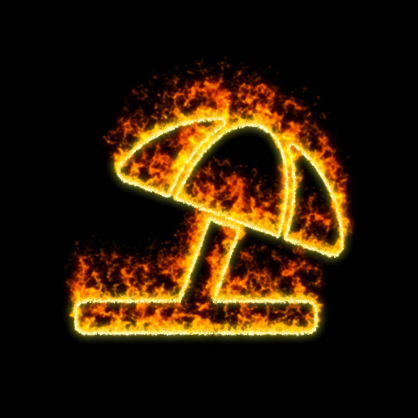 The symbol umbrella beach burns in red fire  - Photo, Image