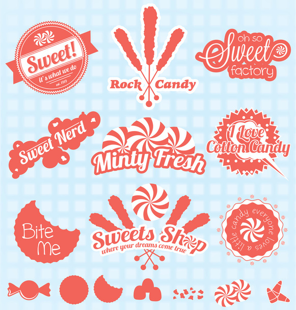Conjunto de vectores: Etiquetas e iconos de la tienda de dulces retro
 - Vector, imagen