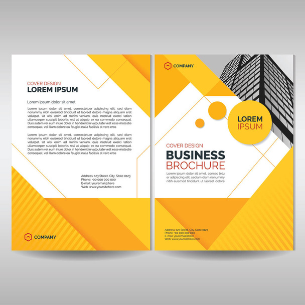 Modelo de capa de brochura de negócios com formas geométricas amarelas
 - Vetor, Imagem