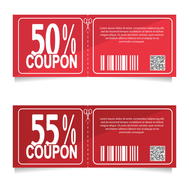 Design a coupon for a discount of 50 and 55 percent. Sales conce - Vetor, Imagem