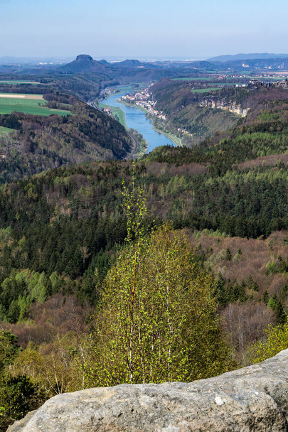 View from Kipphorn in Saxon Switzerland on the elbe valley. - Photo, Image