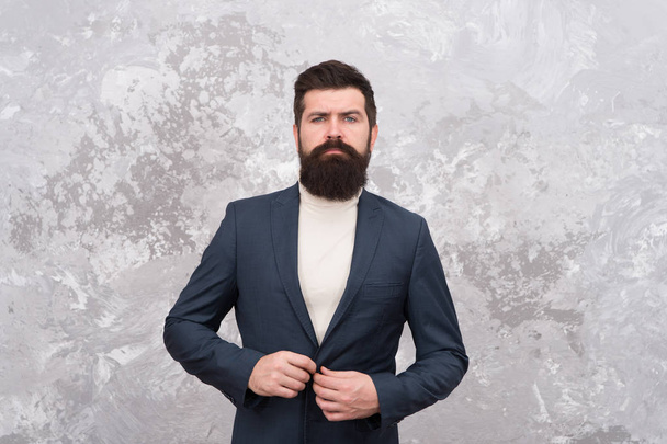 Man of style and status. Man handsome bearded businessman wear formal suit. Menswear and fashion concept. Guy brutal fashion model. Business people fashion style. Smart casual clothes for office - Valokuva, kuva
