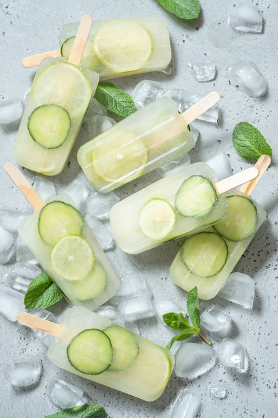 Cucumber, Green Tea and Lime Ice Cream Popsicles - Photo, Image