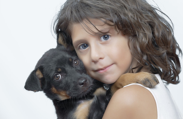 lány kutyával - Fotó, kép