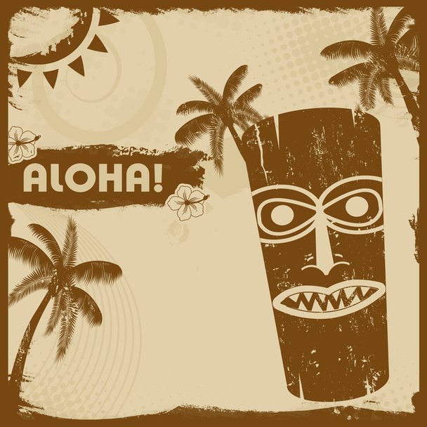 Vintage flyer with tiki and palms - Vector, Image