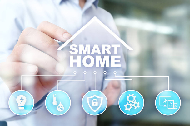 Smart home digital interface on virtual screen. Internet and automation technology concept. - Fotografie, Obrázek