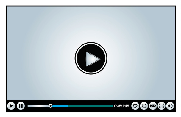 Web or Internet based Glossy Video Player different versions - Loading, Buffering, Play, Pause and Replay illustration with different buttons Like, watch later, HD, Full Screen Mode, Volume Control - Vector, Image