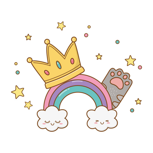 arco iris con corona y pata de gato
 - Vector, imagen