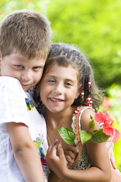 Portrait of little kids having good time in summer environment - Фото, изображение