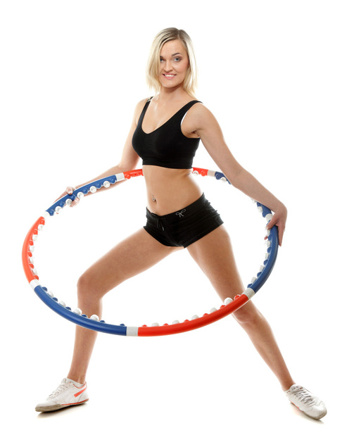young fitness woman with hula hoop isolated - Фото, изображение