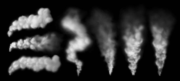 Rauchdampf. Rauchschwaden aus dem Schornstein, dampfender Geysir-Dampf und Explosionswolken isolierte Vektor-Set - Vektor, Bild