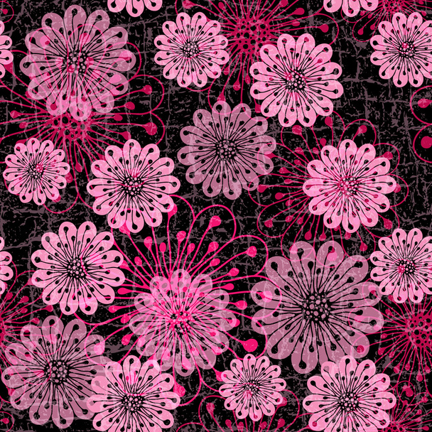 Dark seamless pattern with pink flowers - Вектор, зображення