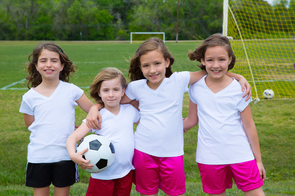 Soccer football kid girls team at sports fileld - Фото, изображение