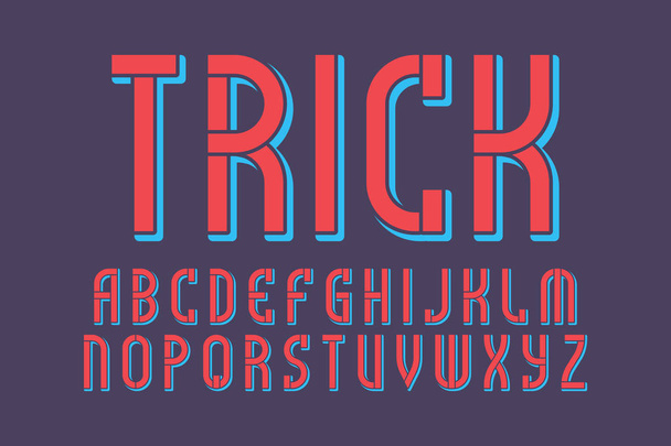 Trick letters typeface. Two-color stencil font. Isolated english alphabet. - Vector, Image