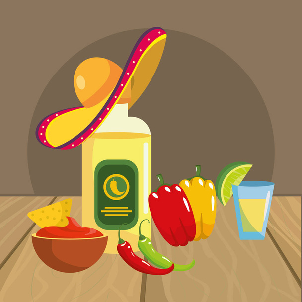 ízletes mexikói ételek rajzfilm az éttermi asztal - Vektor, kép