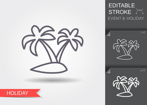 Palmiye ağaçlarıyla dolu bir ada. Gölgeli düzenlenebilir konturlu çizgi simgesi - Vektör, Görsel