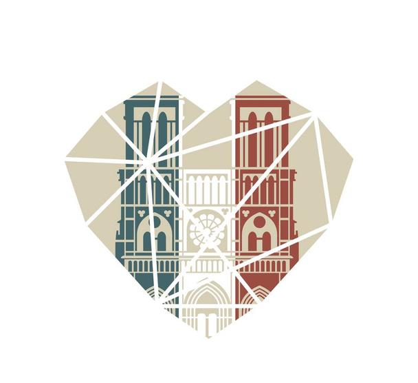 Cathédrale Notre Dame de Paris aux couleurs du drapeau français. Icône plate vectorielle en forme de cœur brisé
 - Vecteur, image
