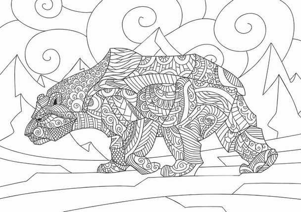 Цветной медведь. Рисунок для взрослых антистрессовых раскрасок
 - Вектор,изображение