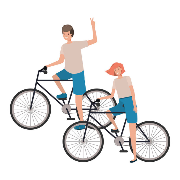 couple with bicycle avatar character - Vector, Image