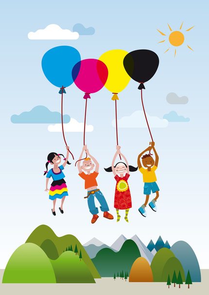 Balonlar ile uçar çocuk - Vektör, Görsel