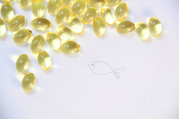 fish oil capsules on white background - Photo, Image
