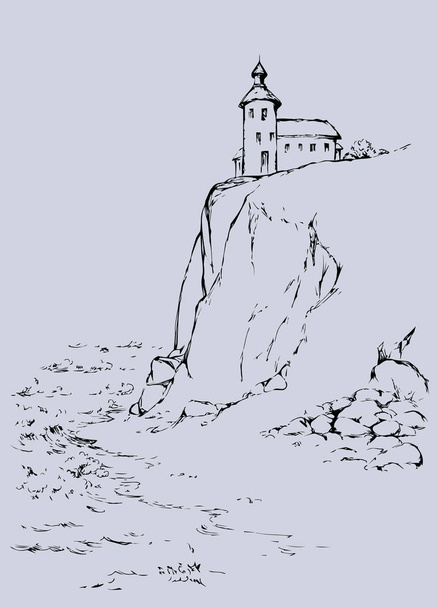 Leuchtturm auf einem Felsen. Vektorzeichnung - Vektor, Bild