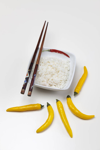 Bowl of white rice isolated on white - Photo, Image