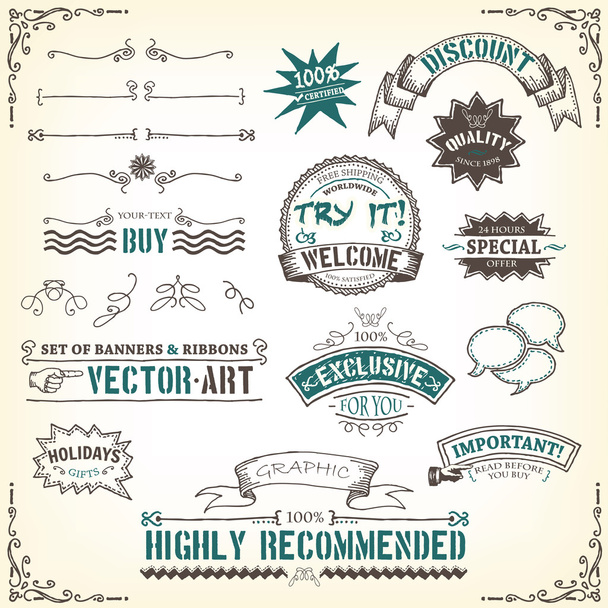 doodles-banners-ribbons-and-awards - Vector, Image