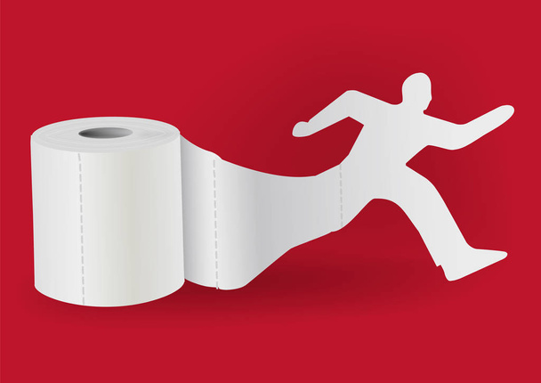Toaletní papír s běžícím mužem. Ilustrace siluety roztáčení toaletního papíru z člověka. Vektor k dispozici. - Vektor, obrázek