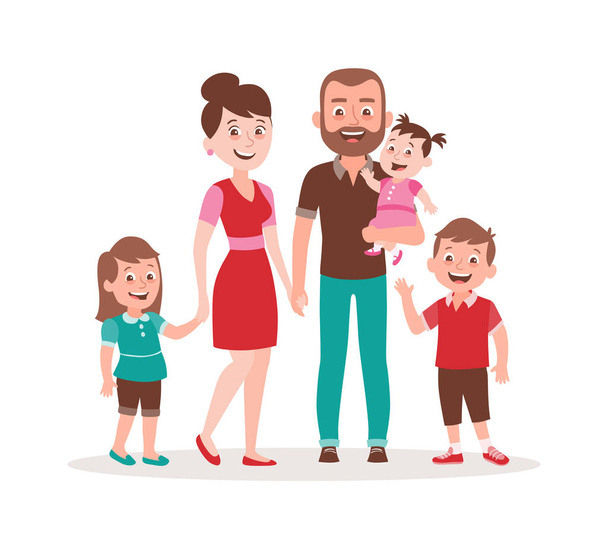 Ilustración del vector de retrato familiar. Padre, madre, dos hijos y...
 - Vector, imagen
